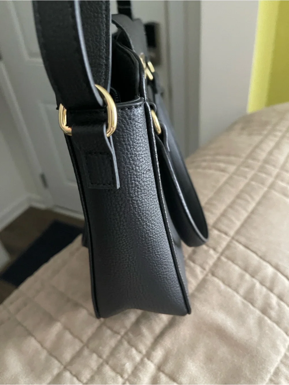 Tommy Hilfiger Black Pebbled Leather Satchel with Gold Hardware
